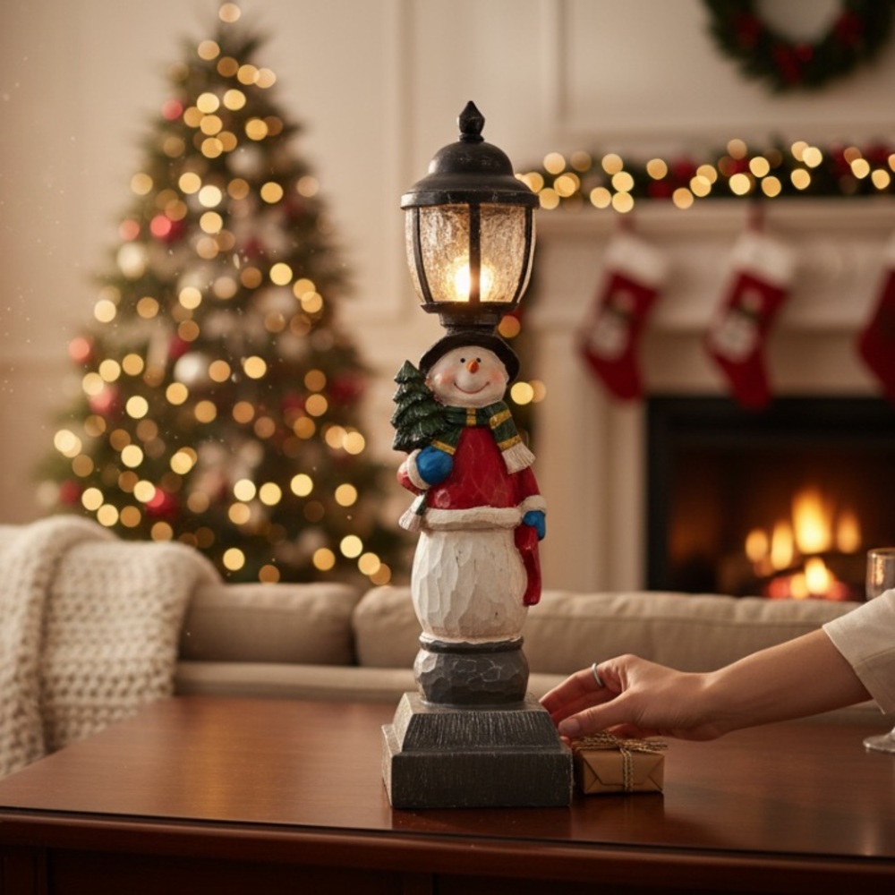 Vintage Festive Snowman Lamp Post Decoration